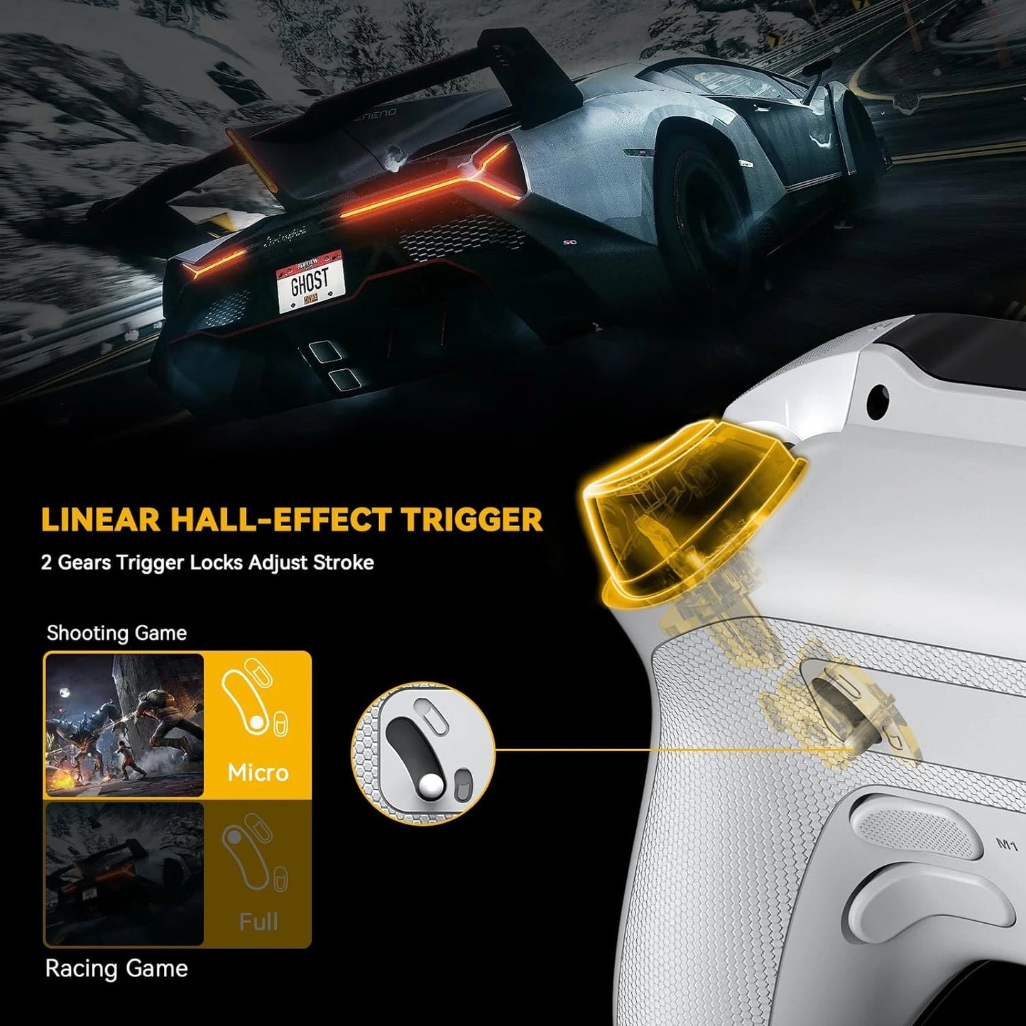 Interactive Wireless Gaming Controller with RGB Light & Hall Effect Stick – Switch/PC/iOS/Android, 1800mAh with Charging Dock
