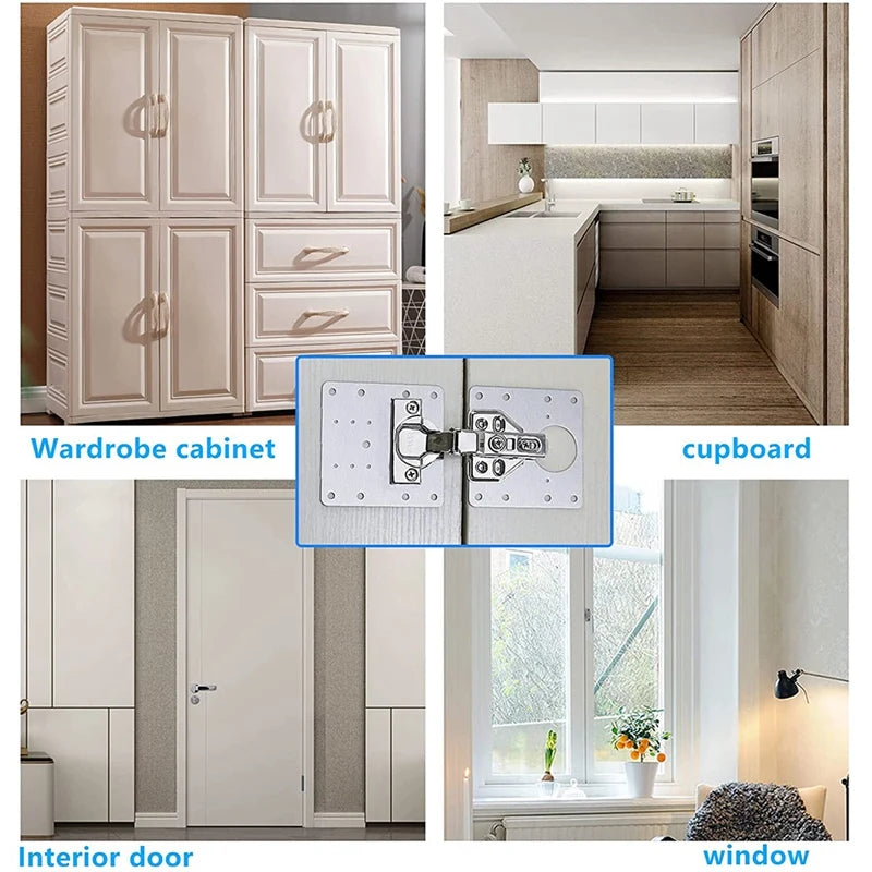 Kitchen Cupboard Door Hinge Repair Plate Kit - Cabinet Hinge Mounting Plate with Holes for Flat Fixing Brackets - Household Tool Set