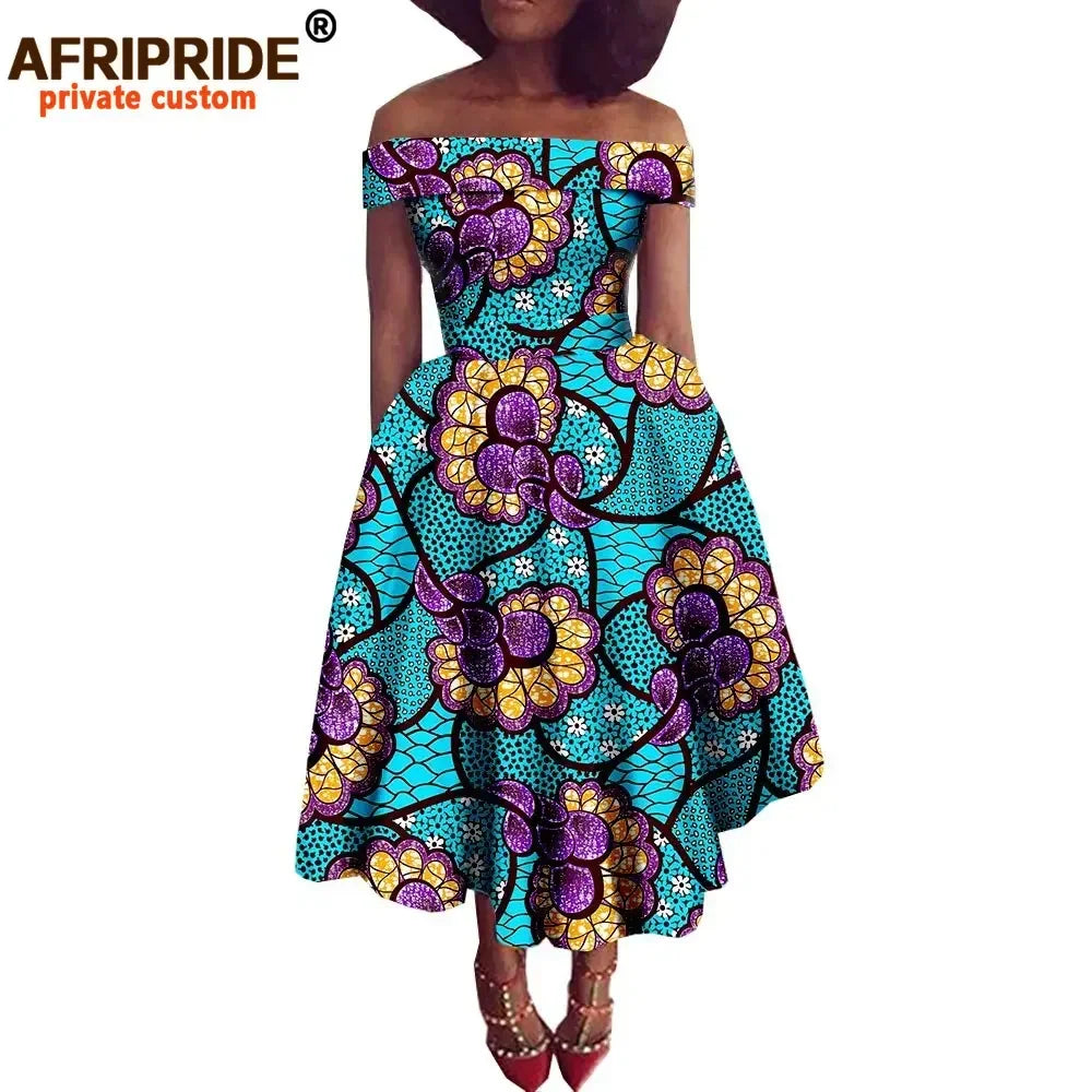Women’s African Ankara Off-Shoulder Dress - Traditional Print Fashion Attire for Special Occasions