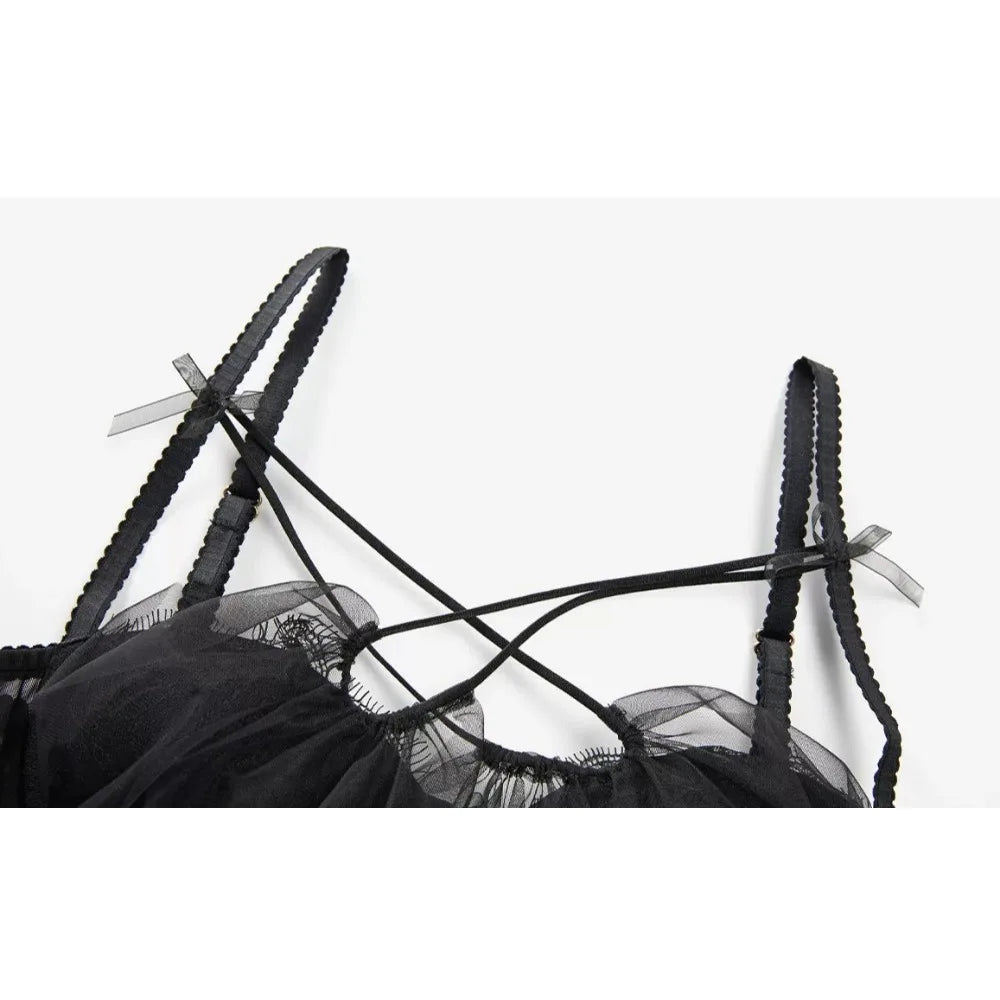 French Romantic Layered Mesh Camisole - Padded Sheer Sleeveless Tank Top Lingerie Vest for Women