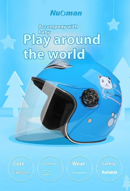 Children's Helmet with Cute Cartoon Pattern – Anti-Fall Open Face Safety Helmet for Kids, Four Seasons Motorcycle Protection