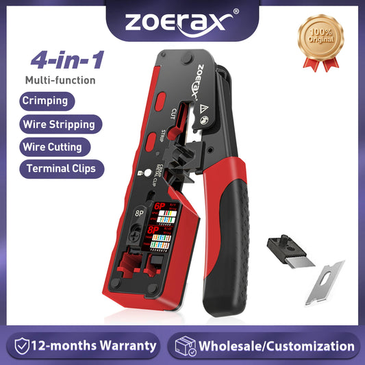 ZoeRax RJ45 Network Crimping Tool - CAT7 CAT6A CAT6 CAT5e Ethernet Cable Cutter & Wire Stripper