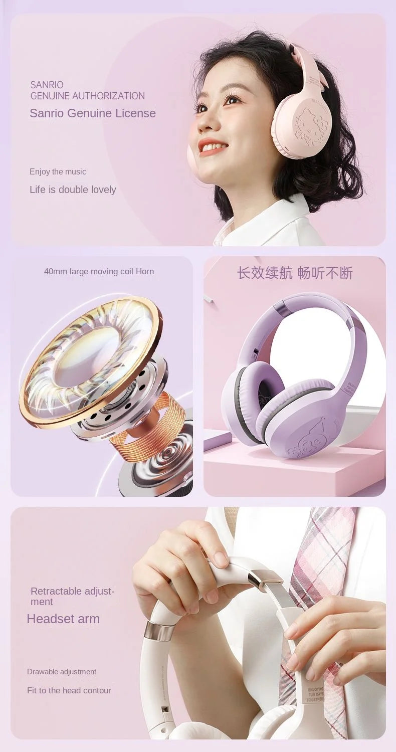Hello Kitty & Kuromi Wireless Bluetooth Headset — Kawaii Cartoon Character Student Headphones, New Style