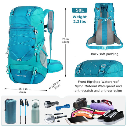 WESTTUNE 50L Hiking Backpack - Multifunctional Mountaineering Bag with Rain Cover for Travel, Trekking, and Camping
