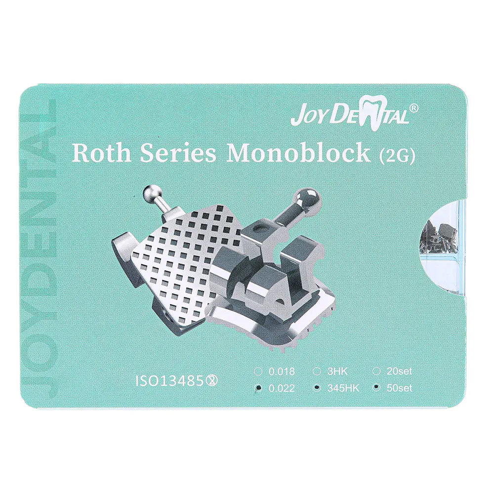 20/50 Sets JOY DENTAL Orthodontic Brackets – MIM Monoblock Metal Mini Roth .022/MBT .018 with Hooks for Dentistry Ortho Braces