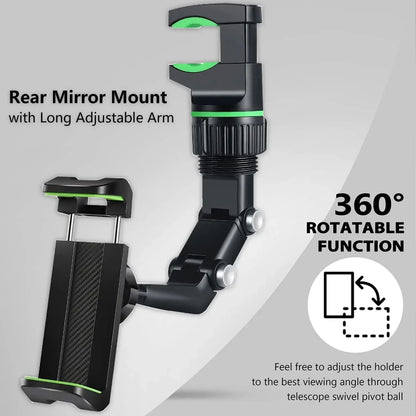 Rearview Mirror Phone Holder for Car - 360° Rotating GPS Mount, Universal Car Phone Holder for All Smartphones
