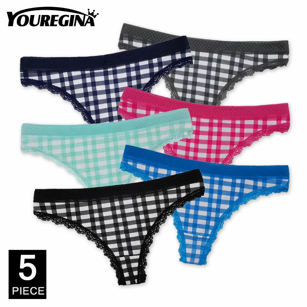 5 Pcs Women’s Cotton Thong Panties Set - Sexy Dot Star Print G-String Tanga Lingerie Intimate Underwear
