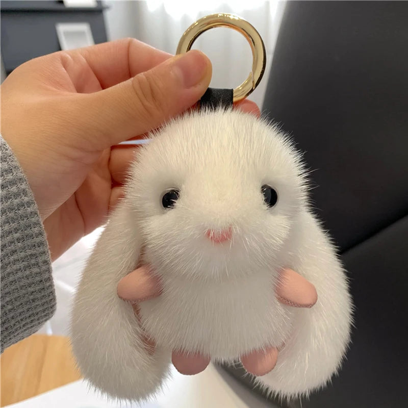 Fluffy Rabbit Fur Pom Pom Keychain - Soft Bunny Bag Charm & Cute Accessory Gift for Girls