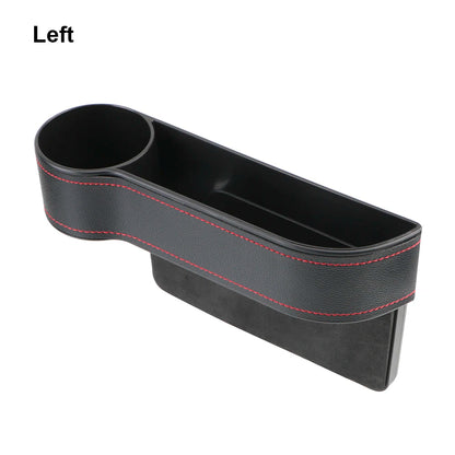 Car Seat Gap Organizer – Leather Auto Crevice Storage Box with Cup & Phone Holder, USB Option