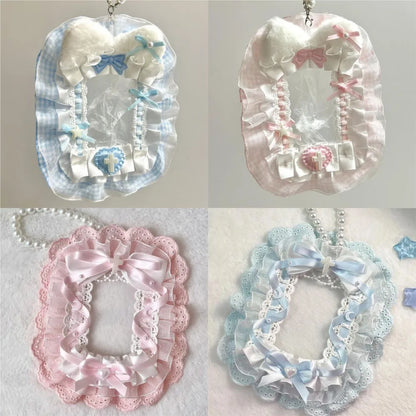 Kawaii Plush Photocard Holder - Lolita Lace Ribbon Idol Photo Display Case