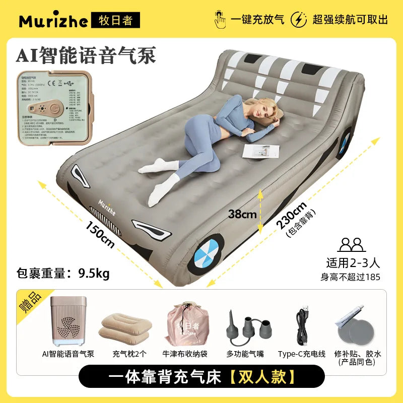 Sun Shepherd Inflatable Air Mattress - Automatic Single Double Camping Bed with Backrest