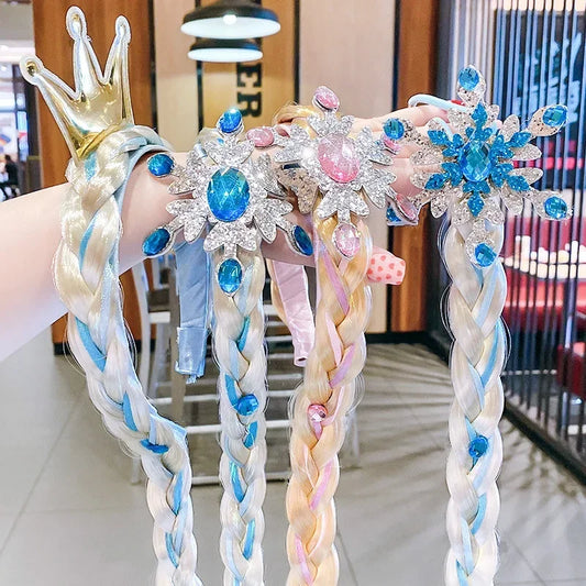 Girls Elsa Cosplay Headband - Snowflake Crown & Braid Hair Accessory, Princess Bow Hair Ornament