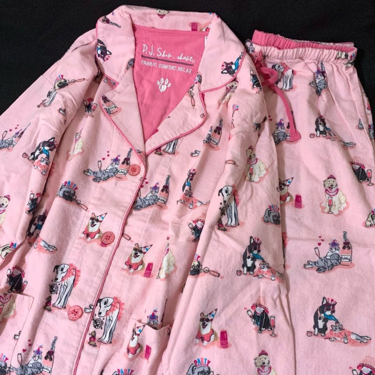 Women's Winter Cartoon Pajama Set - Warm Cotton Wool Sleepwear Long Sleeve Homewear