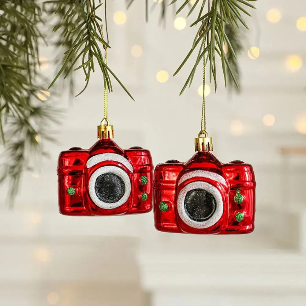 2PCS Red & White Christmas Hanging Ornaments – Plastic Santa Claus Tree Decorations for Holiday Party & Festival Supplies