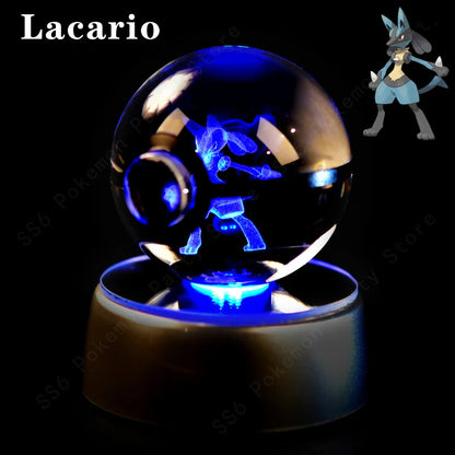Pokemon Crystal Ball Night Light - 3D Pikachu, Gengar, Mew and Mewtwo Lamp Base, Glass Pokeball Figure, Birthday Gift