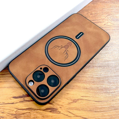 Luxury PU Leather Deer Case for iPhone 18 17 Air 16 15 14 13 12 11 Pro Max Plus 16E 18 Pro - MagSafe Wireless Charging Protective Back Cover