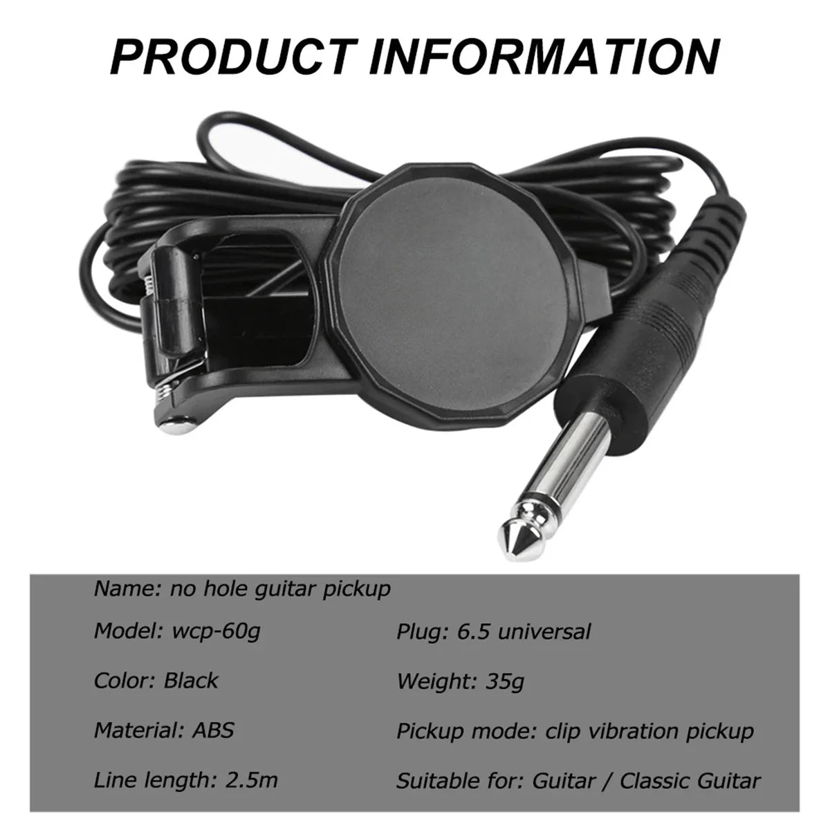 Clip-On Audio Jack Pickup – 2.5M Sound Transducer for Acoustic Guitar, Mandolin, Bouzouki, Violin, Banjo & Ukulele