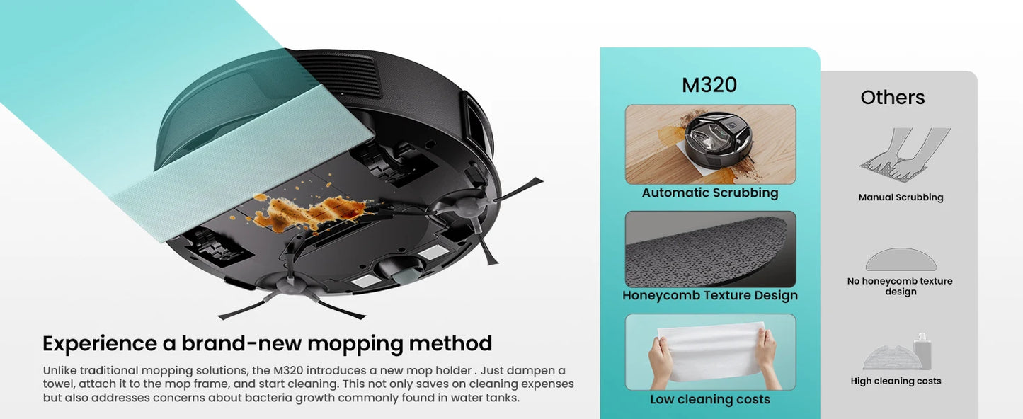 Lefant M320 Robot Vacuum Cleaner with Mop – 6000Pa Suction, 210 Min Runtime, 800ML Dustbin, Carpet Detection