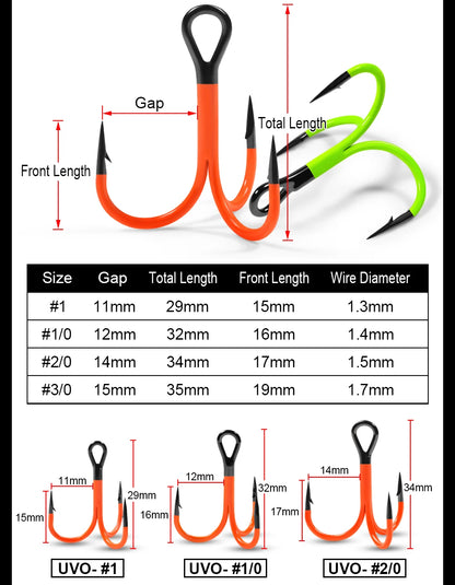 Spinpoler Flame Treble Fishing Hook – UV-Active Violet Paint, 2X Strong Hi-Carbon Steel for Soft Bait & Swimbait Tackle, #1, #1/0, #2/0