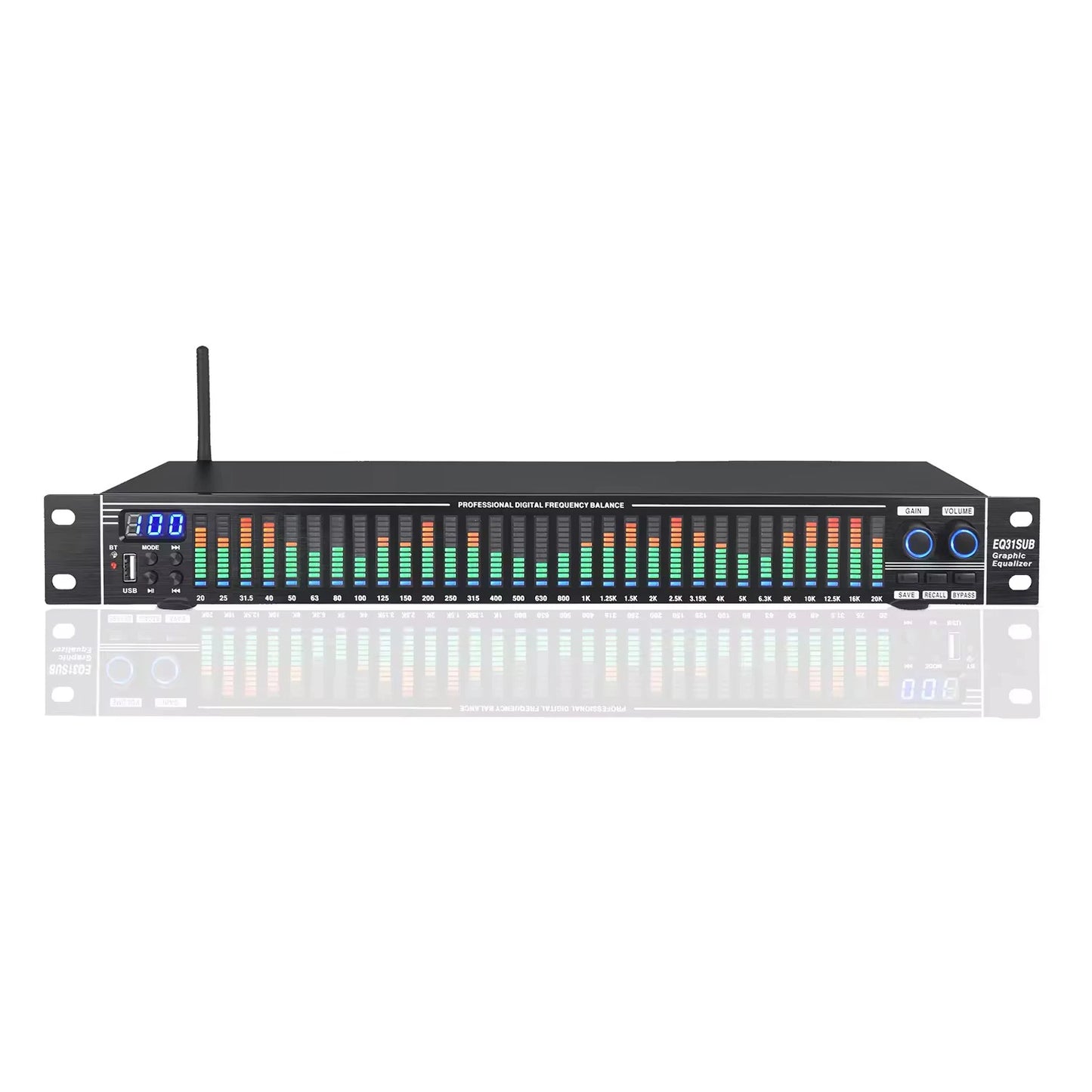 EQ31SUB Digital Equalizer - 31 Stage Tuner for Professional Stage Performance & Noise Reduction