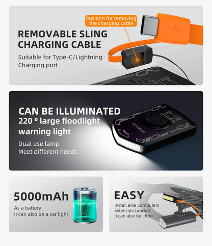 CYCLAMI RVL01 Bicycle Front Light – IPX6 Waterproof, Type-C Charging Cycling Headlight for XOSS IGS Computer