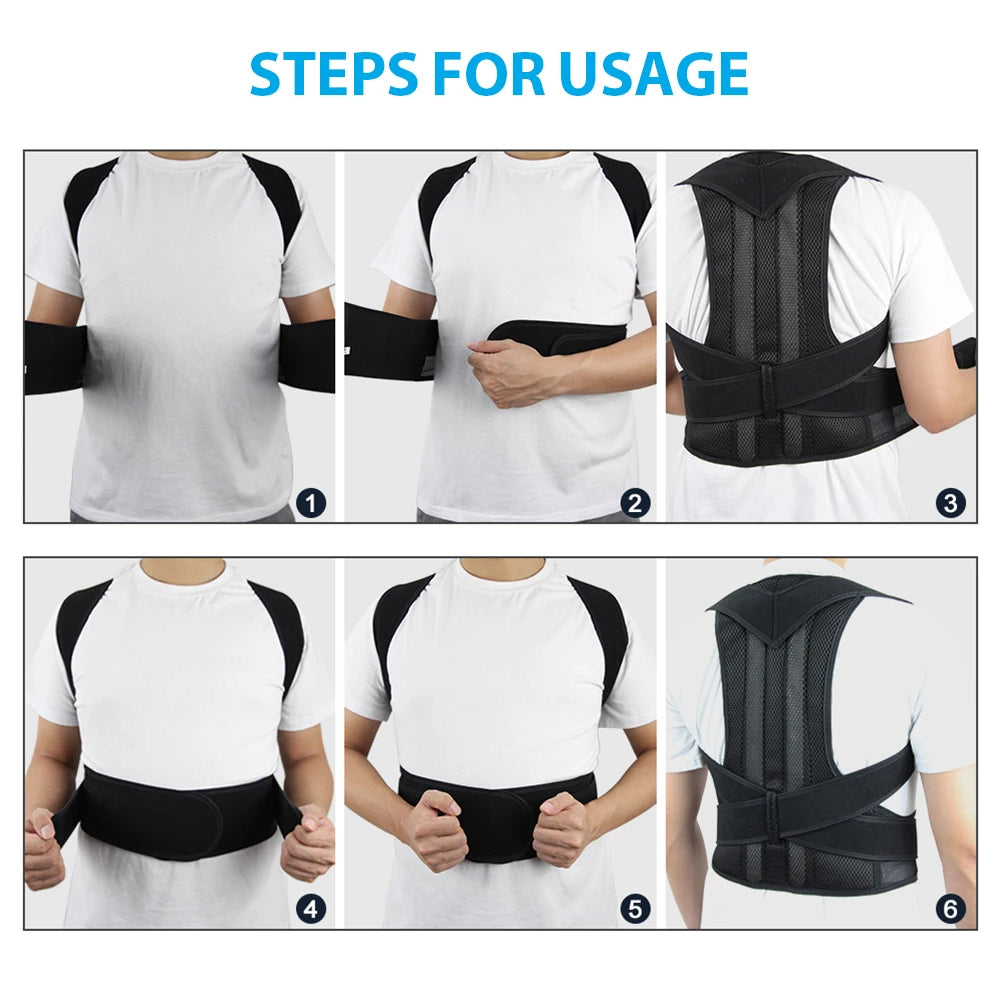 Adjustable Back Brace Posture Corrector – Lumbar & Shoulder Support Belt for Men & Women, Improve Scoliosis