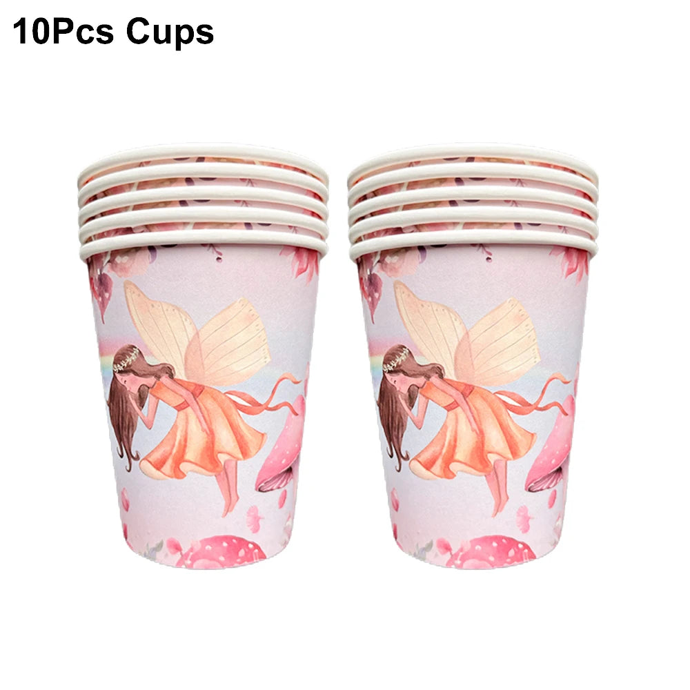Pink Butterfly Fairy Party Tableware Set – Disposable Plates, Cups & Napkins for Birthday, Wedding & Baby Shower Decor