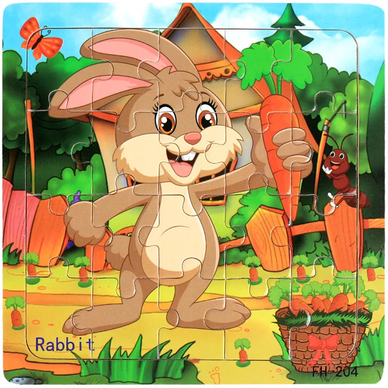 20-Piece Wooden Puzzle Set — Cartoon Animals, Cars, Letters & Numbers Educational Jigsaw Toys for Kids