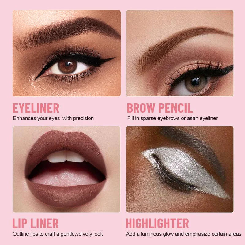 4 in 1 Multi-Functional Lip Liner, Eyeliner & Eyebrow Pencil Set – 4 Color Options