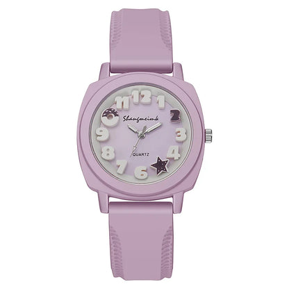 Fashion 3D Arabic Dial Women’s Quartz Watch – Candy Color Silicone Square Band