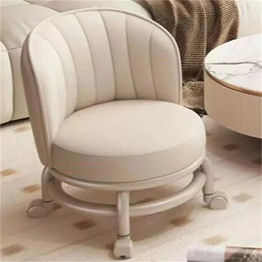 ED Cream Style Swivel Chair - Genuine Leather Round Backrest Stool for Bedroom & Modern Home Furniture