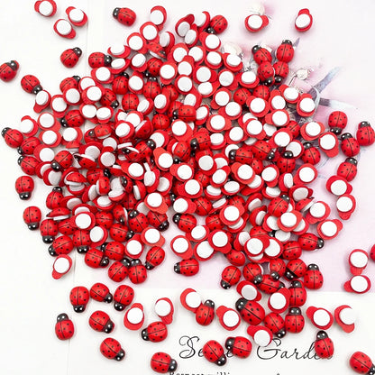 100Pcs Wooden Mini Ladybug Stickers – 8x11mm Self-Adhesive Red DIY Craft Decorations for Scrapbooking, Home, Garden & Party Decor