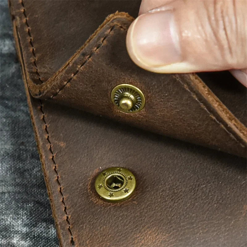 Men’s Genuine Leather Short Wallet with Chain – Trifold Zipper Clutch, Card Holder & Coin Purse