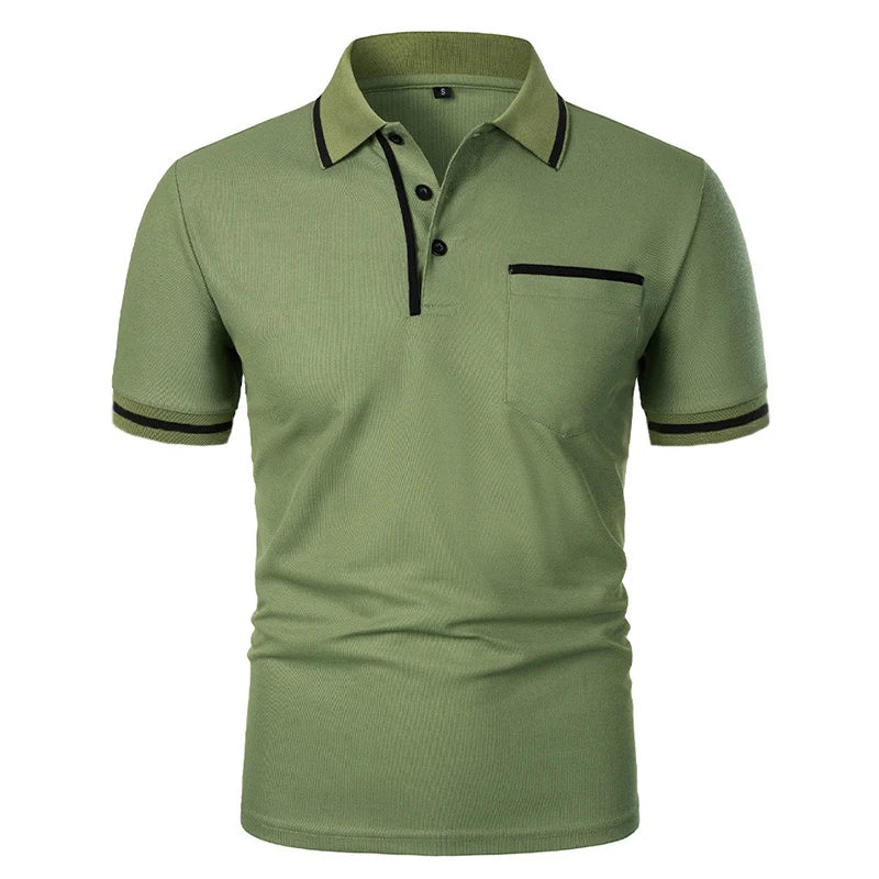 Men's Short Sleeve Polo Shirt - Breathable Solid Color Casual Summer Top with Pocket Design