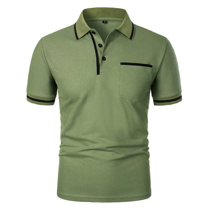 Men's Short Sleeve Polo Shirt - Breathable Solid Color Casual Summer Top with Pocket Design
