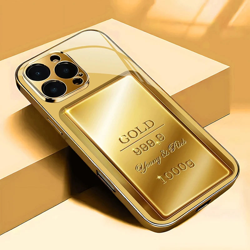 Gold Bar Metallic Phone Case - Luxury Glass Cover for iPhone
