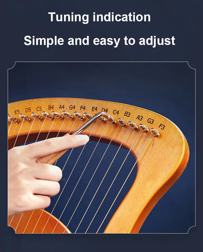 24-String Lyre Harp – Wooden Mahogany Piano Harp for Beginners with Matching Gifts
