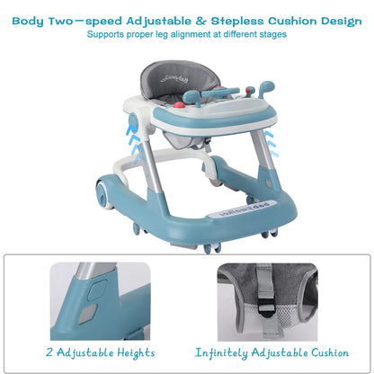 UBRAVOO 2-in-1 Push Walker for Infants & Toddlers – Foldable with Detachable Feeding and Music Trays