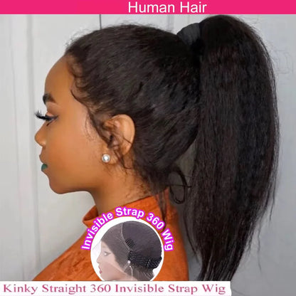 30 Inch 360 Lace Glueless Human Hair Wig - Invisible Strap Kinky Straight Full HD Lace Front Drawstring Wig