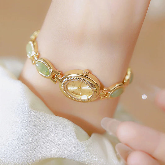 UTHAI Women's Luxury Watch – Retro Bracelet with Dongling Stone & Hotan Jade, Waterproof, Gift Chain Watch