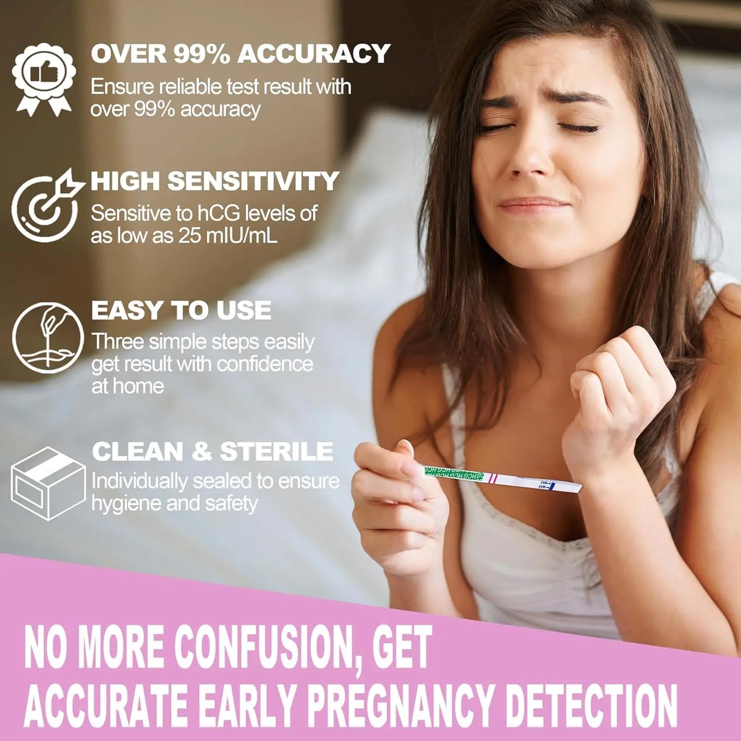 50 Pregnancy Test Strips – Early Detection HCG Tests for Women, Over 99% Accurate, Results Up to 6 Days Early