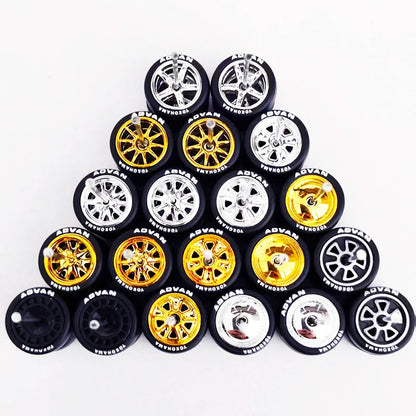 1:64 Alloy Car Wheels & Rubber Tires Set - Replacement Axles for Hot Wheels, Matchbox & Model Cars
