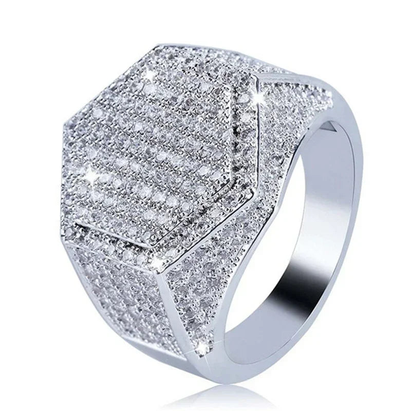 Hip Hop Style Men’s Rings - Copper Iced Out Bling Pave Cubic Zirconia Geometry Fashion Ring Jewelry Charm