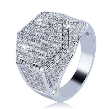 Hip Hop Style Men’s Rings - Copper Iced Out Bling Pave Cubic Zirconia Geometry Fashion Ring Jewelry Charm