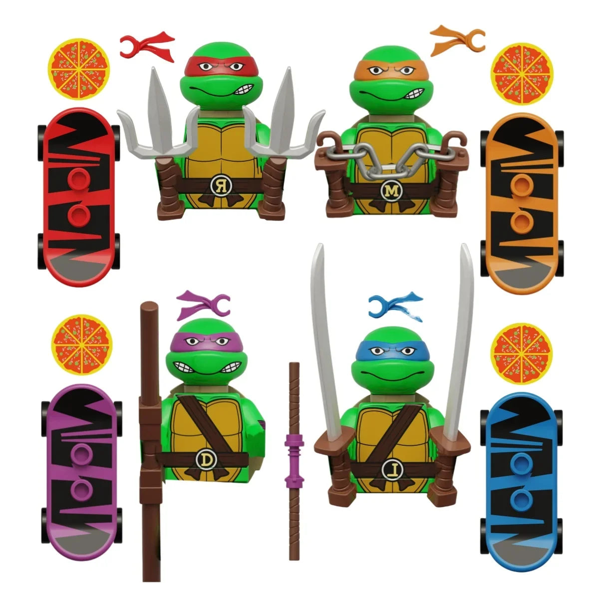 KDL831 Mini Action Figure Building Blocks – Leo, Raph & Don Weapons Movie Bricks MOC DIY Toys for Kids