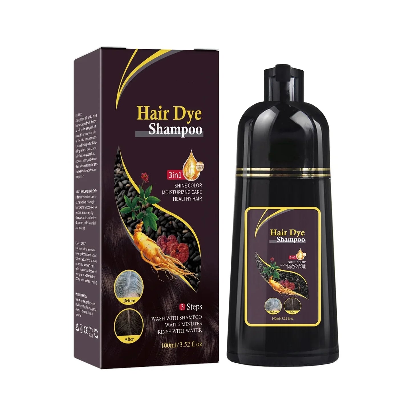 Nova 3-in-1 Hair Dye Shampoo – Natural Fast Black Hair Coloring for Men & Women, Long-Lasting Hair Care