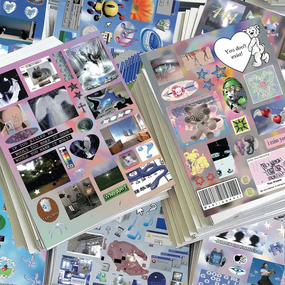 8-Sheet Y2K Dreamcore Sticker Set - Retro Weirdcore Die-Cut Stickers for Scrapbooks, Journals, Diaries, and Collages
