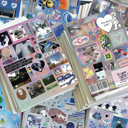 8-Sheet Y2K Dreamcore Sticker Set - Retro Weirdcore Die-Cut Stickers for Scrapbooks, Journals, Diaries, and Collages