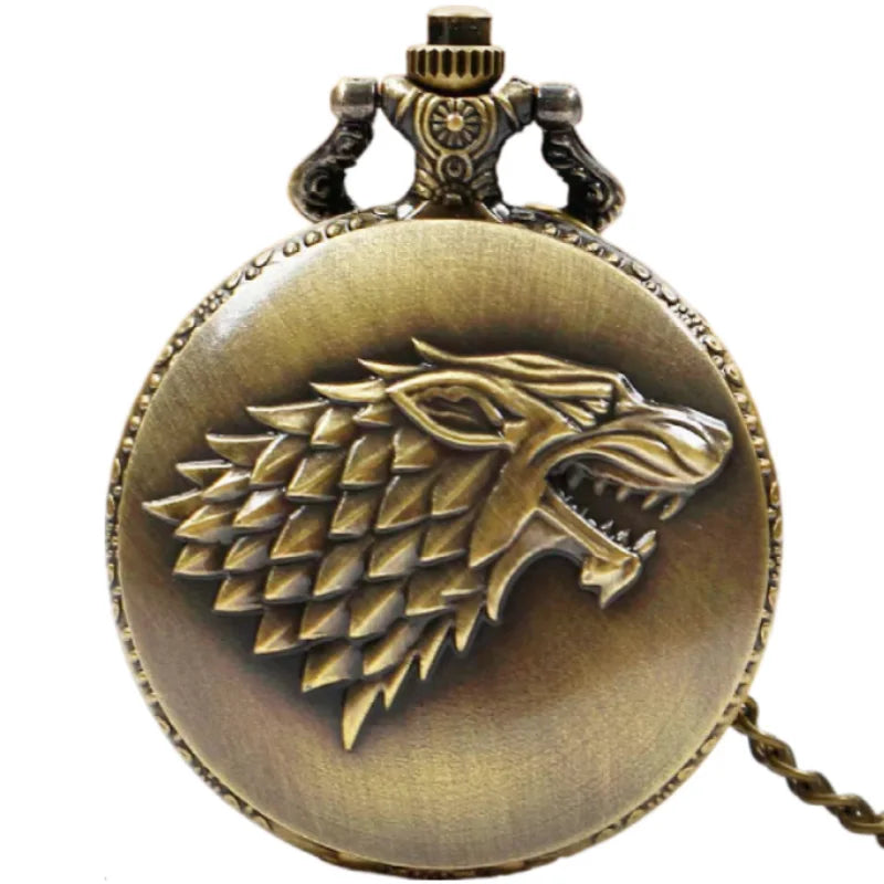 Wolf Head Pocket Watch - 3D Carved Quartz FOB Watch with Arabic Numerals for Men
