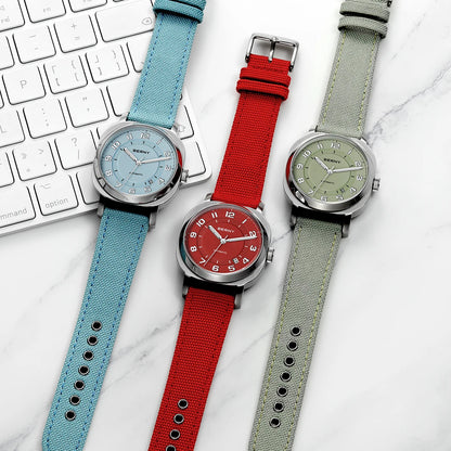 BERNY Women’s Mechanical Watch — Self-Wind Pillow Cushion Design with Sapphire Crystal, Super Luminous Display, Canvas Strap, and Calendar Function